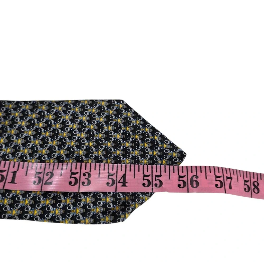 Raphael Mens Luxury Silk Tie Black Gold Pattern Handmade Roma Milano Necktie‎